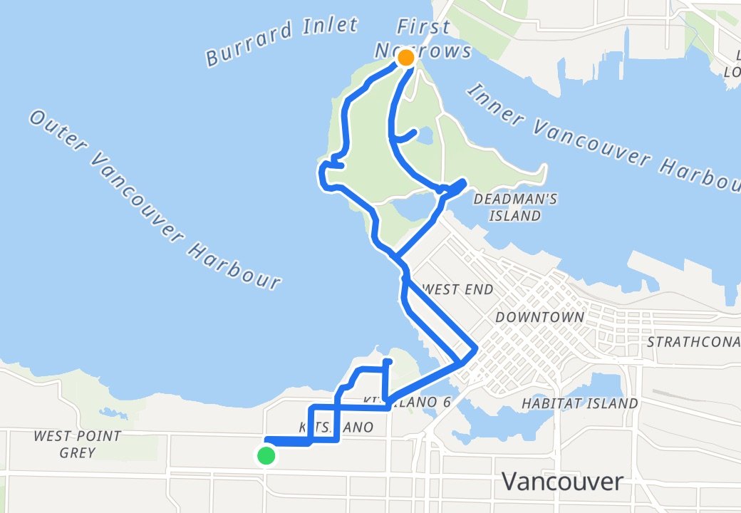 Sample ride from Kitsilano around the Stanley Park seawall to Prospect Point and back